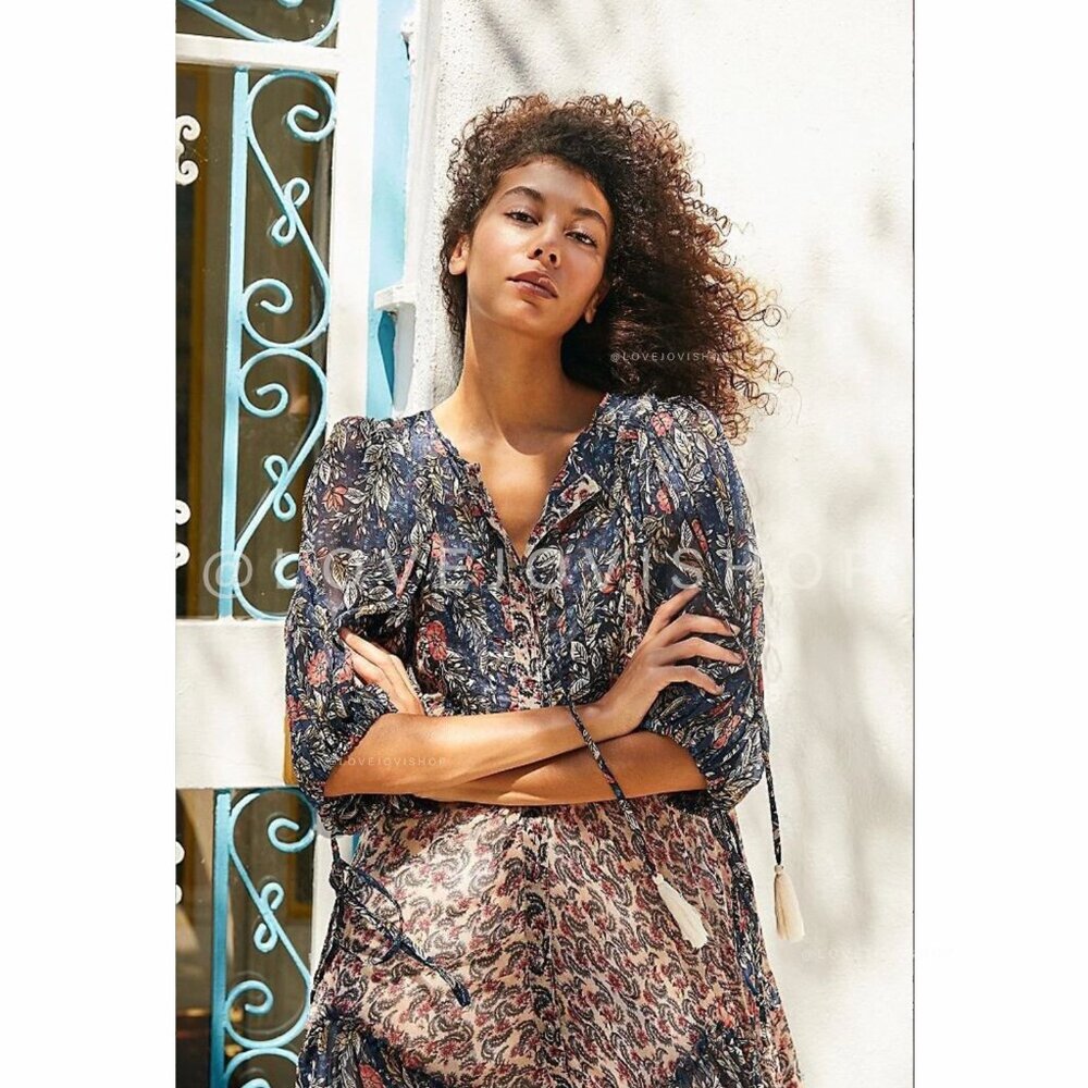 Bohemian | Free People Western Floral Maxi Dress | CottageCore Prairie Blue NWT - Picture 2 of 5